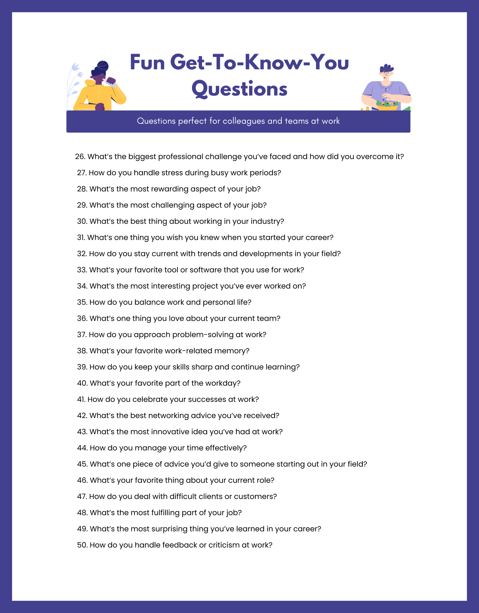 Fun get to know you questions for work 2